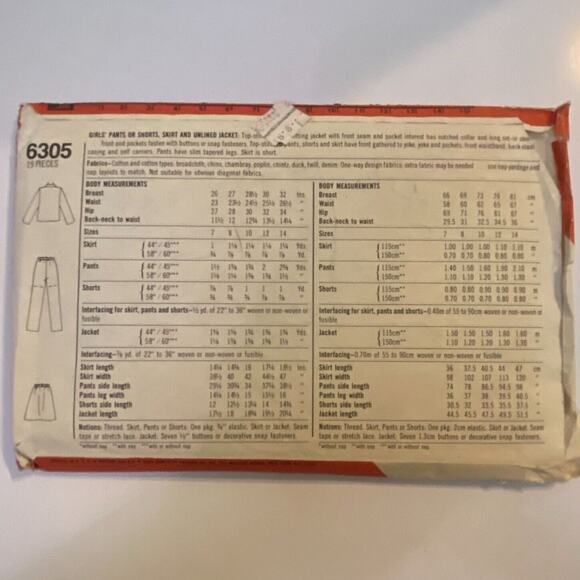 Simplicity 6305 Pattern Pants Shorts Skirt Jacket Girls 10 Vintage Pocket Preppy - Picture 4 of 6